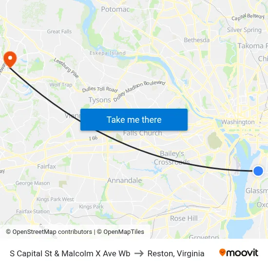 S Capital St & Malcolm X Ave Wb to Reston, Virginia map