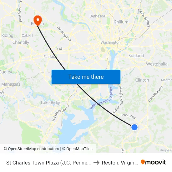 St Charles Town Plaza (J.C. Penney) to Reston, Virginia map