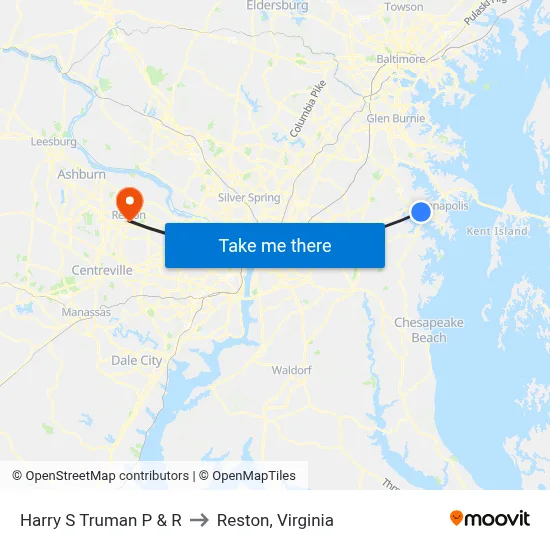 Harry S Truman P & R to Reston, Virginia map