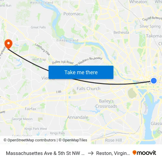 Massachusettes Ave & 5th St NW Eb to Reston, Virginia map
