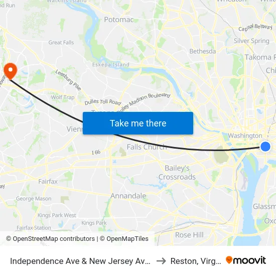 Independence Ave & New Jersey Ave SE Eb to Reston, Virginia map