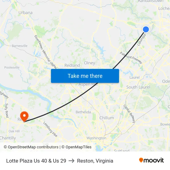 Lotte Plaza Us 40 & Us 29 to Reston, Virginia map