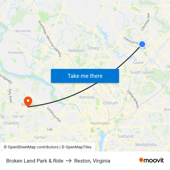 Broken Land Park & Ride to Reston, Virginia map