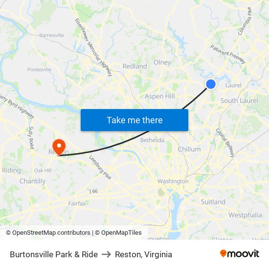 Burtonsville Park & Ride to Reston, Virginia map