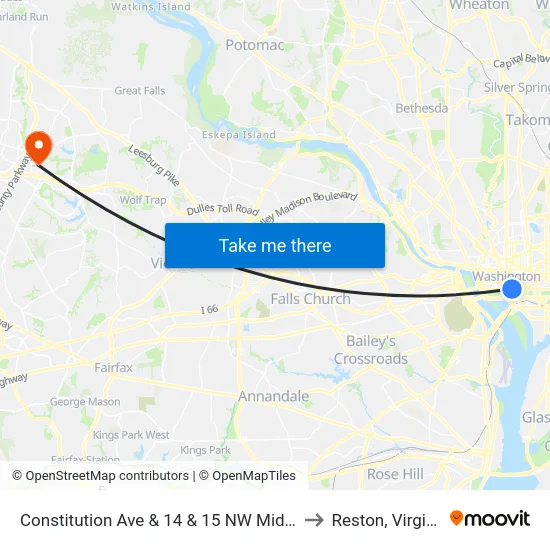 Constitution Ave & 14 & 15 NW Mid Wb to Reston, Virginia map