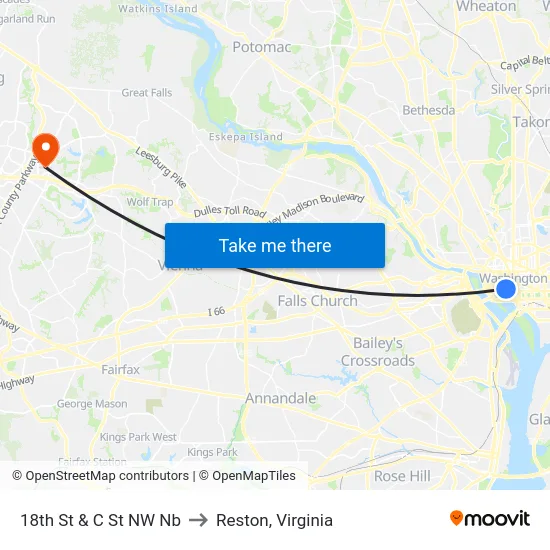 18th St & C St NW Nb to Reston, Virginia map