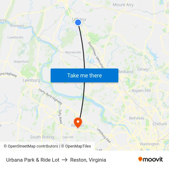 Urbana Park & Ride Lot to Reston, Virginia map
