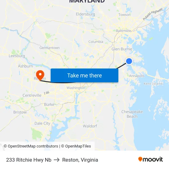 233 Ritchie Hwy Nb to Reston, Virginia map