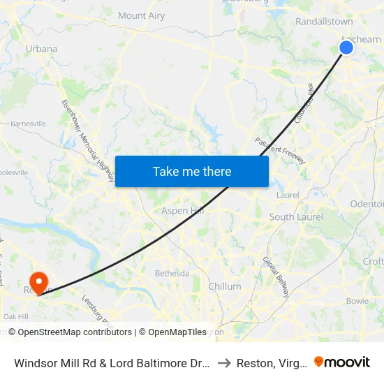 Windsor Mill Rd & Lord Baltimore Dr FS Wb to Reston, Virginia map