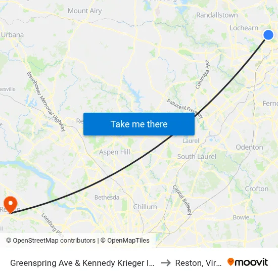 Greenspring Ave & Kennedy Krieger Institute Nb to Reston, Virginia map
