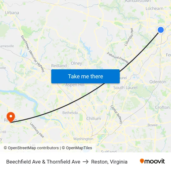 Beechfield Ave & Thornfield Ave to Reston, Virginia map