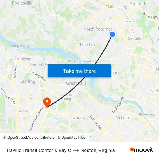 Traville Transit Center & Bay C to Reston, Virginia map