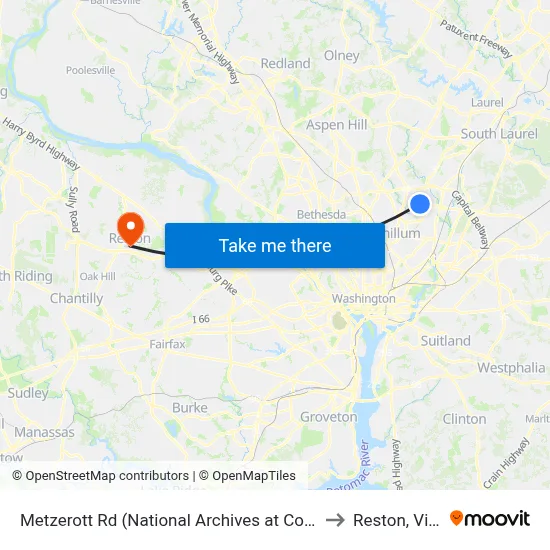 Metzerott Rd (National Archives at College Park) Wb to Reston, Virginia map
