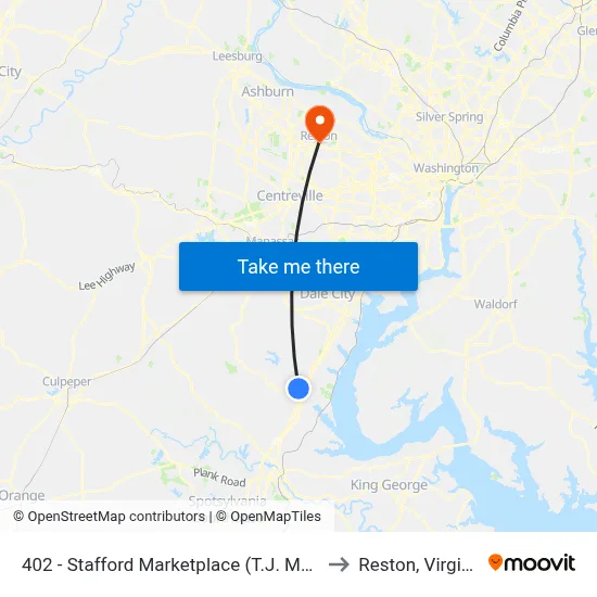 402 - Stafford Marketplace (T.J. Maxx) to Reston, Virginia map