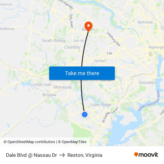 Dale Blvd @ Nassau Dr to Reston, Virginia map