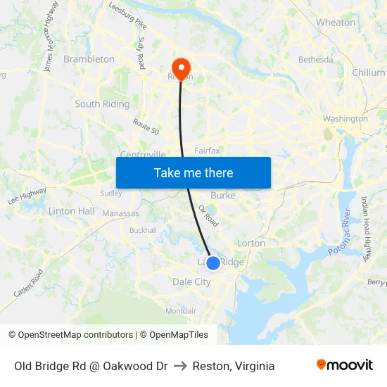 Old Bridge Rd @ Oakwood Dr to Reston, Virginia map