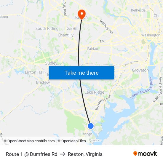 Route 1 @ Dumfries Rd to Reston, Virginia map