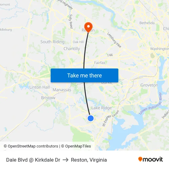 Dale Blvd @ Kirkdale Dr to Reston, Virginia map