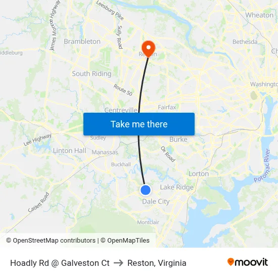 Hoadly Rd @ Galveston Ct to Reston, Virginia map
