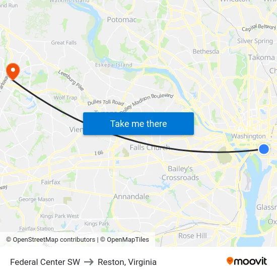 Federal Center SW to Reston, Virginia map