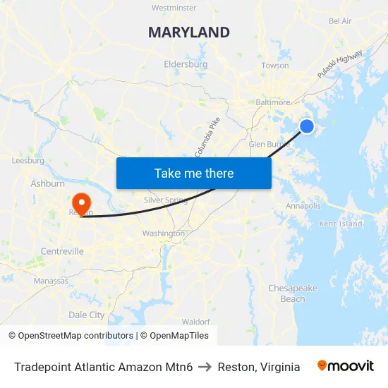 Tradepoint Atlantic Amazon Mtn6 to Reston, Virginia map