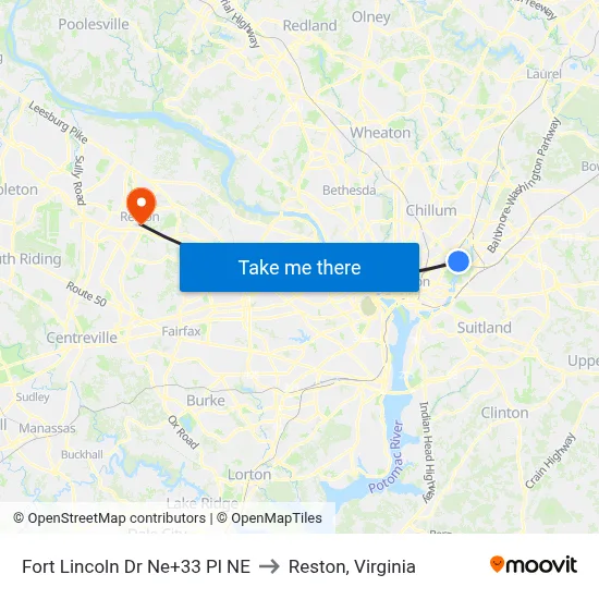 Fort Lincoln Dr Ne+33 Pl NE to Reston, Virginia map