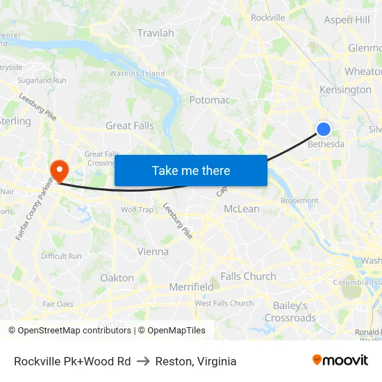 Rockville Pk+Wood Rd to Reston, Virginia map