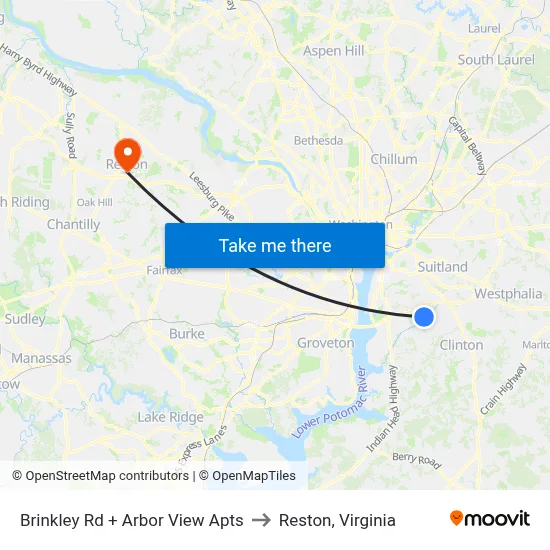 Brinkley Rd + Arbor View Apts to Reston, Virginia map