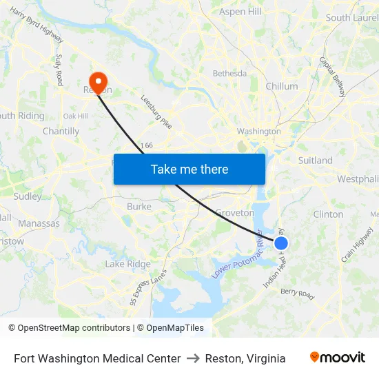 Fort Washington Medical Center to Reston, Virginia map