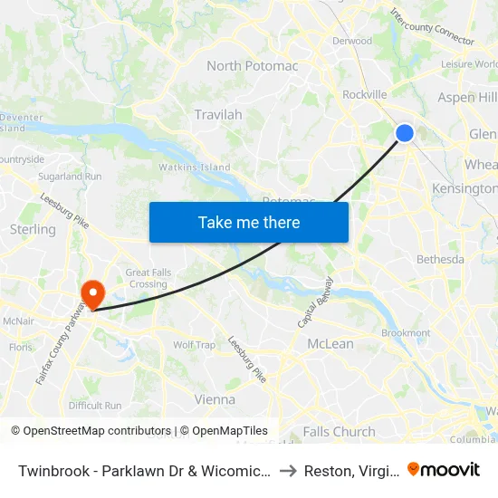 Twinbrook - Parklawn Dr & Wicomico Ave to Reston, Virginia map