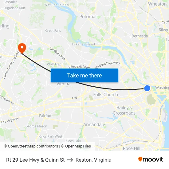 Rt 29 Lee Hwy & Quinn St to Reston, Virginia map