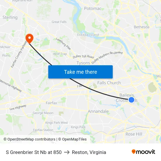 S Greenbrier St Nb at 850 to Reston, Virginia map