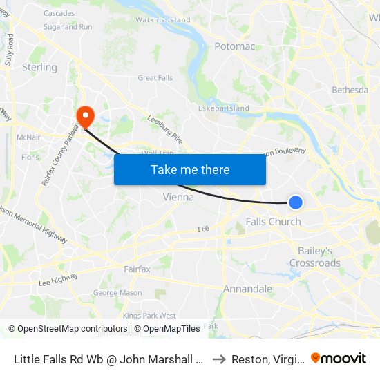 Little Falls Rd Wb @ John Marshall Dr Ns to Reston, Virginia map