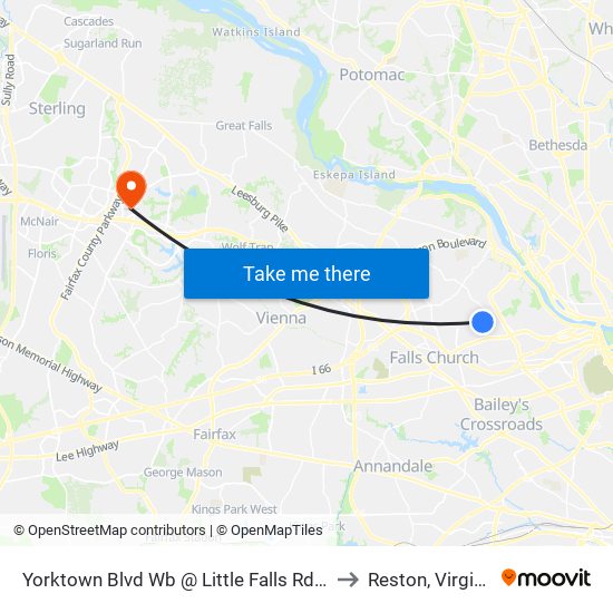 Yorktown Blvd Wb @ Little Falls Rd Ns to Reston, Virginia map