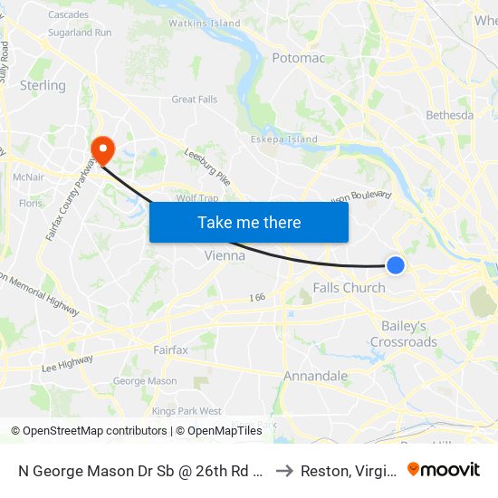 N George Mason Dr Sb @ 26th Rd N Ns to Reston, Virginia map