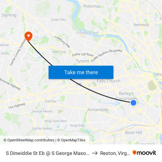 S Dinwiddie St Eb @ S George Mason Dr FS to Reston, Virginia map