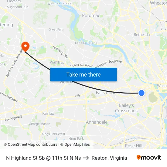 N Highland St Sb @ 11th St N Ns to Reston, Virginia map