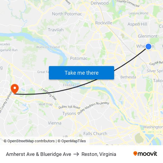 Amherst Ave & Blueridge Ave to Reston, Virginia map