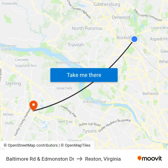 Baltimore Rd & Edmonston Dr to Reston, Virginia map