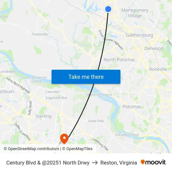 Century Blvd & @20251 North Drwy to Reston, Virginia map