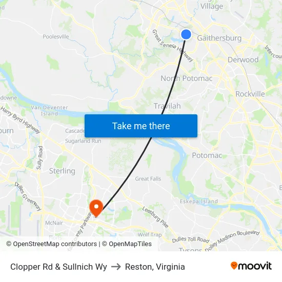 Clopper Rd & Sullnich Wy to Reston, Virginia map