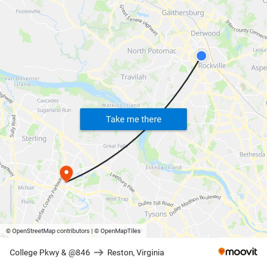 College Pkwy & @846 to Reston, Virginia map