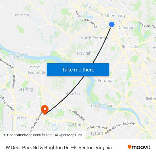 W Deer Park Rd & Brighton Dr to Reston, Virginia map