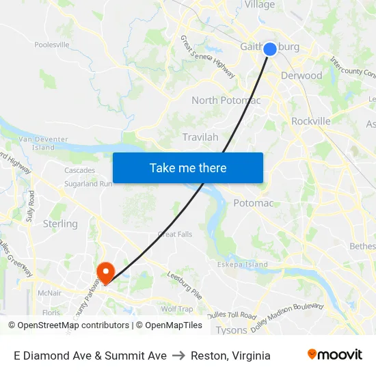 E Diamond Ave & Summit Ave to Reston, Virginia map