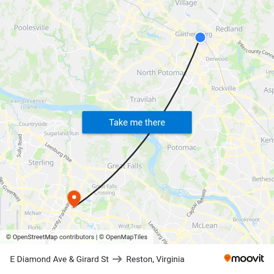 E Diamond Ave & Girard St to Reston, Virginia map