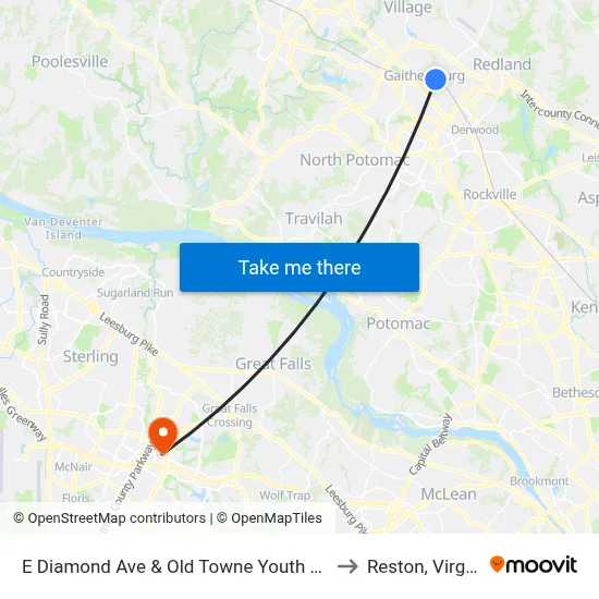 E Diamond Ave & Old Towne Youth Center to Reston, Virginia map
