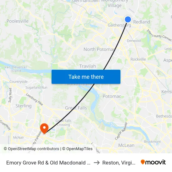 Emory Grove Rd & Old Macdonald Rd to Reston, Virginia map