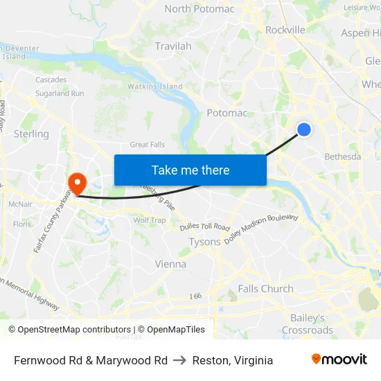 Fernwood Rd & Marywood Rd to Reston, Virginia map