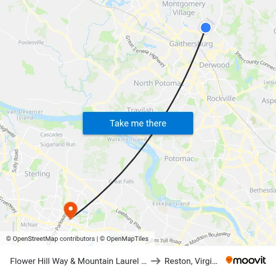 Flower Hill Way & Mountain Laurel Ln to Reston, Virginia map