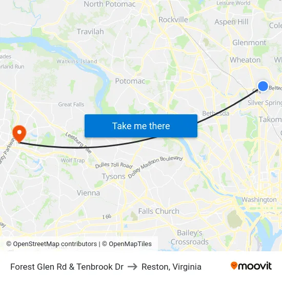 Forest Glen Rd & Tenbrook Dr to Reston, Virginia map